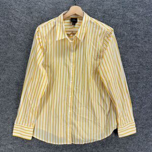 Worthington Shirt Women XL Yellow Striped Button Up Collared Long Sleeve Cotton